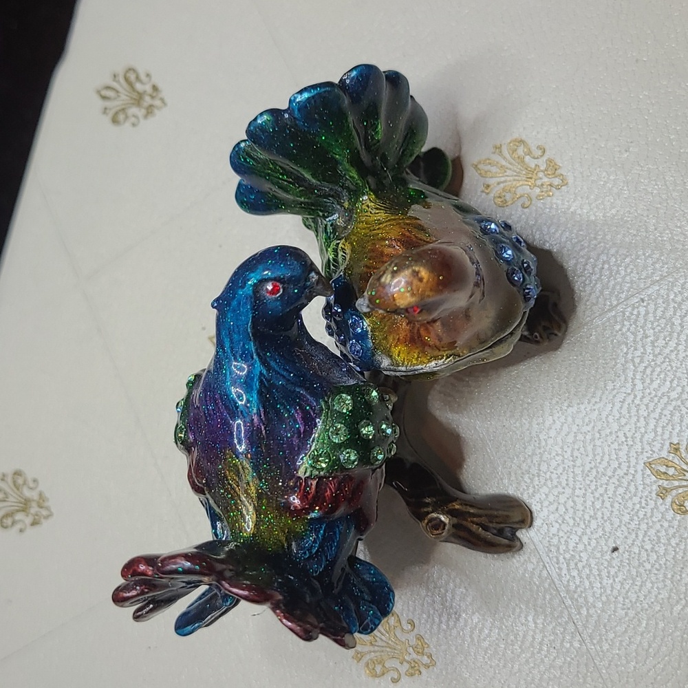 Collectible Enamel And Rhinestone Lovebird Jewellery Holder